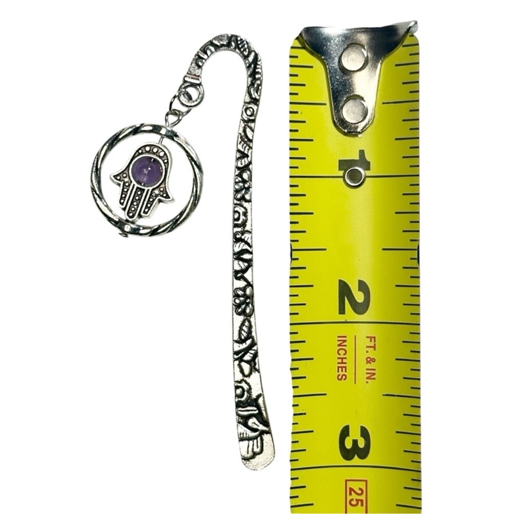 Silver Hamsa hand amethyst bead bookmark Bohemian Crystals spiritual gifts - Picture 5 of 5